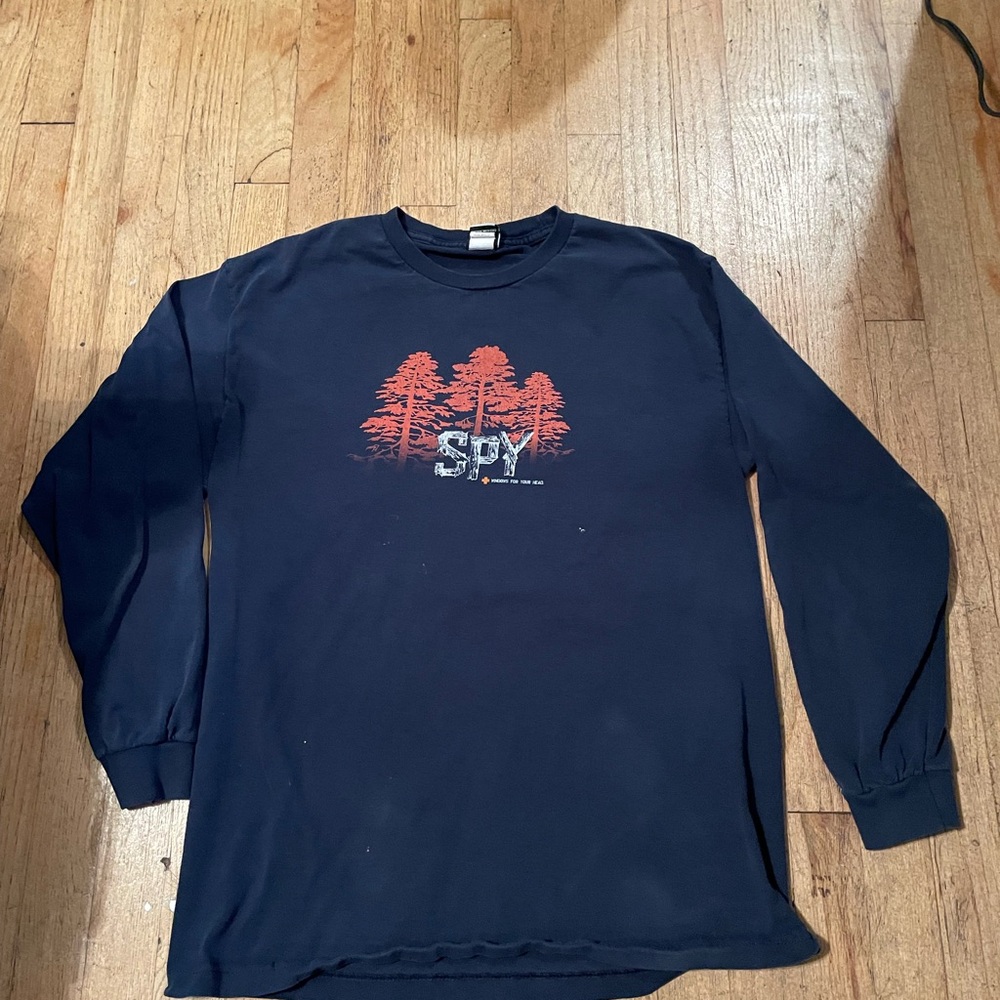 SPY Navy Long Sleeve Tee with Red Tree Design